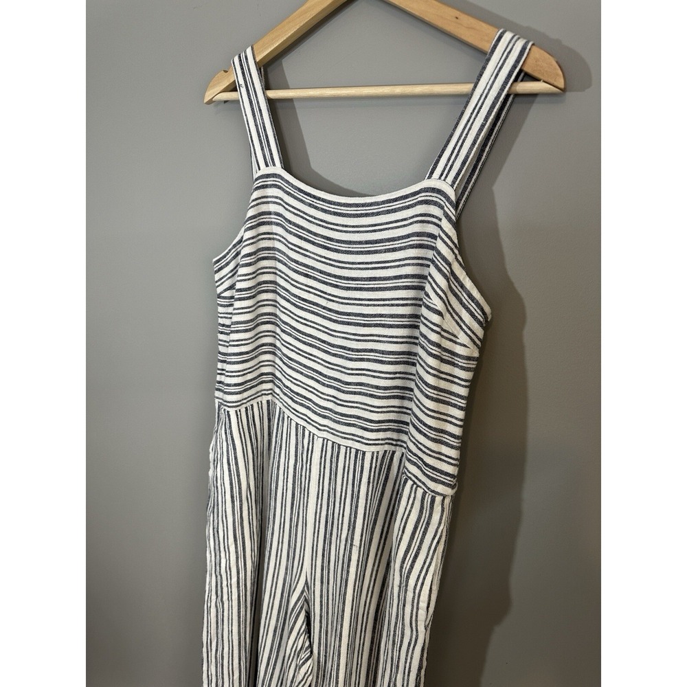 Gap Womens Small Jumper Linen Wide Leg Jumpsuit Blue White Stripe Coastal Casual